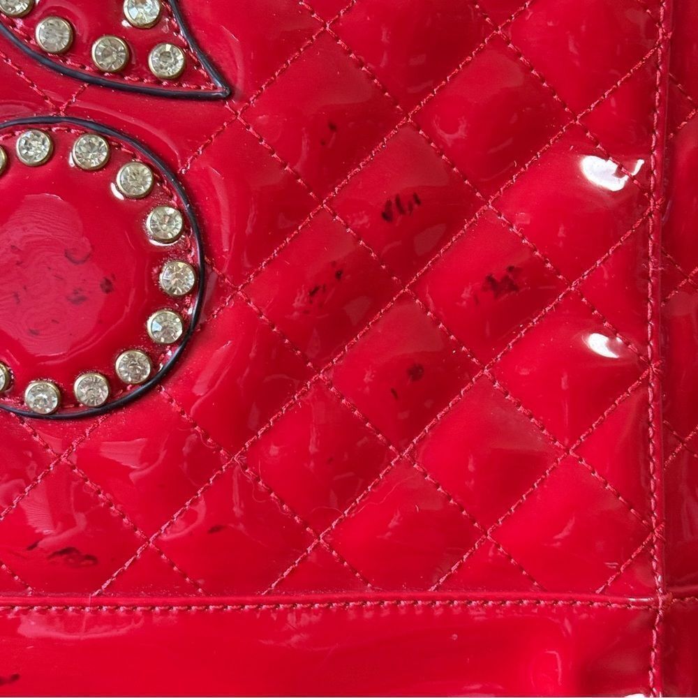 Question Mark ? Handbag Red With Studded Rhinestone Detail Quilted Stitching - Picture 16 of 16